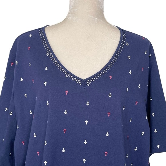 Catherines Suprema Collection V-neck Tee Women’s Plus Size 3X Anchor Nautical - Picture 2 of 8
